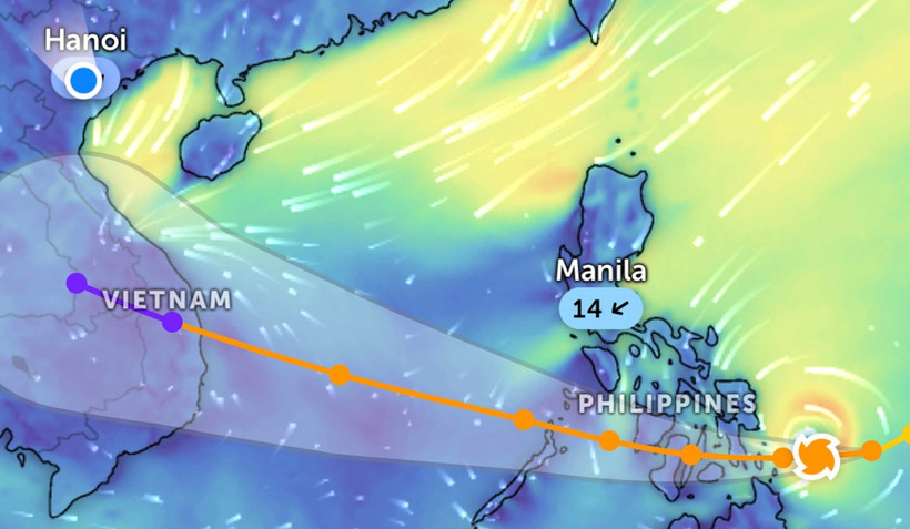 Vị trí bão Kalmaegi lúc 14 giờ 20 phút ngày 3/11. (Ảnh: Zoom Earth)