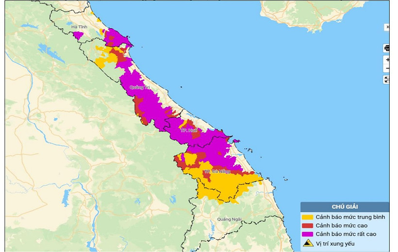 Bản đồ nguy cơ lũ quét, sạt lở đất đá trên các khu vực.