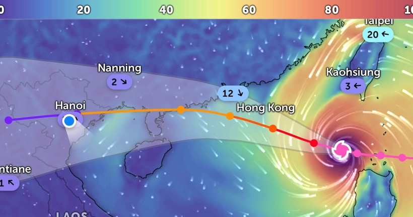 Vị trí bão Ragasa lúc 23 giờ 15 phút ngày 22/9. (Ảnh: Zoom Earth)