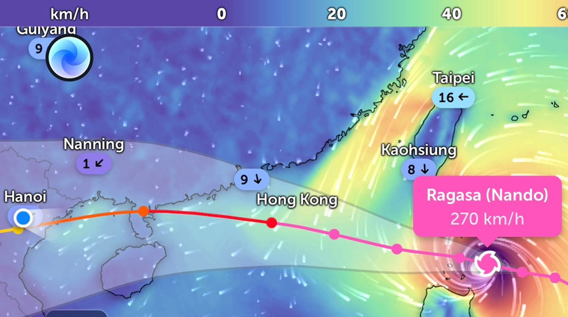 Vị trí bão Ragasa lúc 7 giờ 30 phút ngày 22/9. (Ảnh: Zoom Earth)