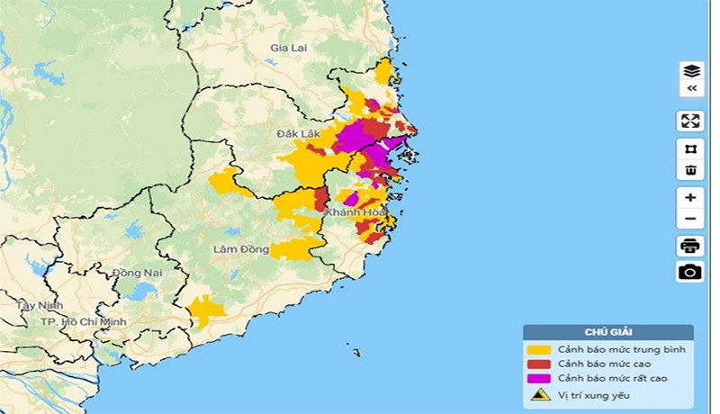 Bản đồ nguy cơ lũ quét, sạt lở đất đá trên các khu vực.