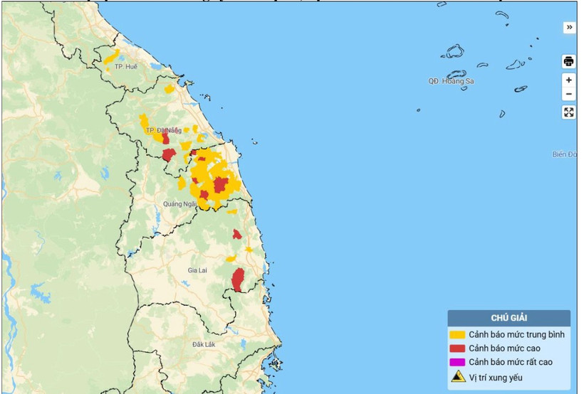 Bản đồ nguy cơ lũ quét, sạt lở đất đá trên các khu vực.
