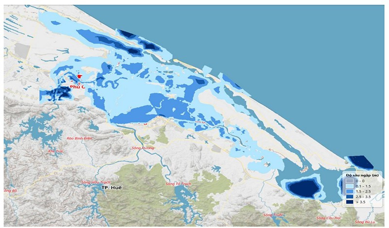 Bản đồ nguy cơ ngập lụt hạ lưu sông Bồ, sông Hương (thành phố Huế).