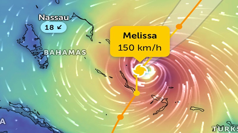 Vị trí bão Melissa lúc 7 giờ 40 phút sáng 30/10. (Ảnh Zoom Earth)