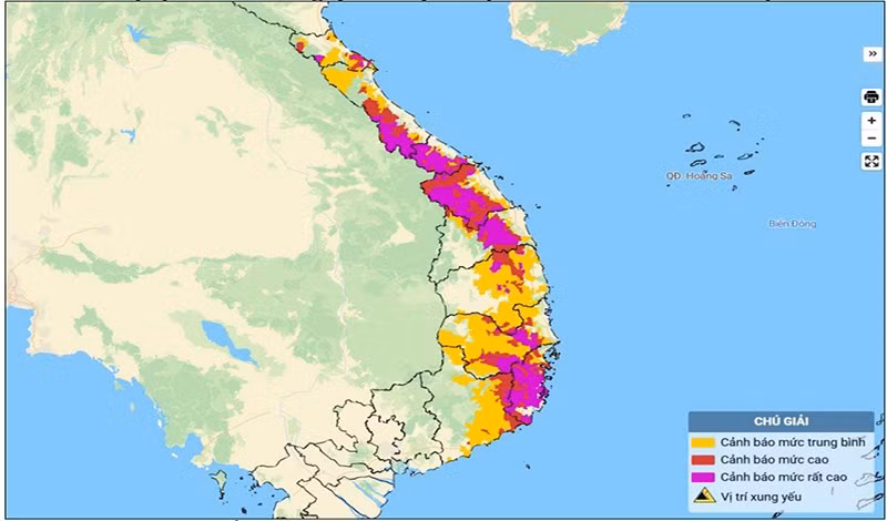 Bản đồ nguy cơ lũ quét, sạt lở đất đá trên các khu vực.
