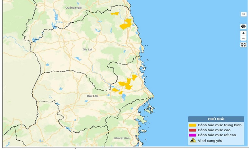 Bản đồ nguy cơ lũ quét, sạt lở đất đá trên các khu vực.