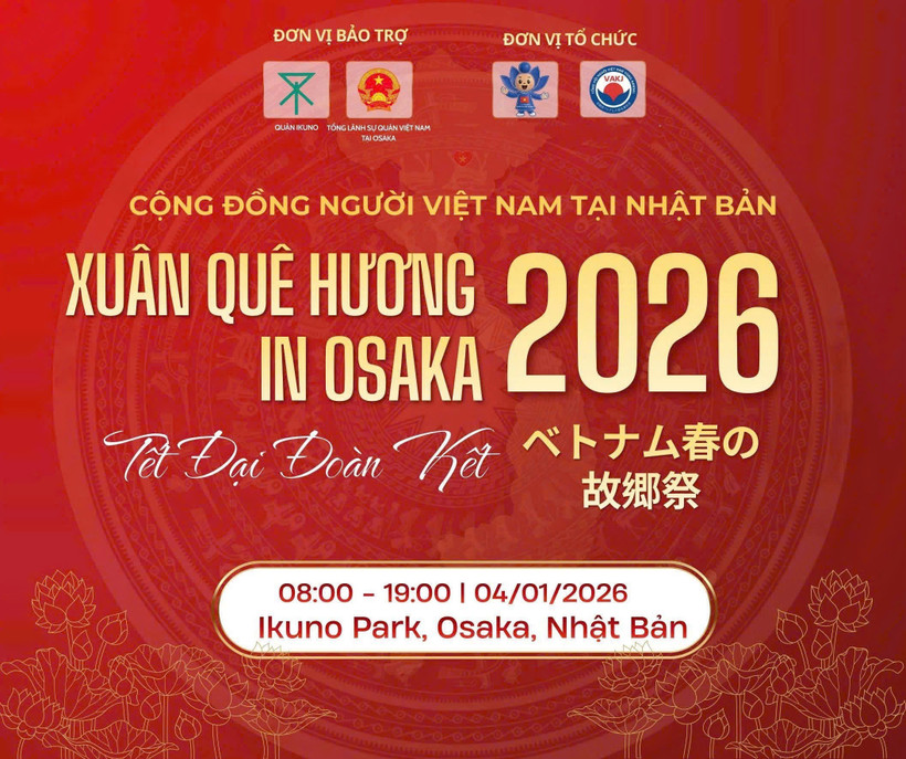 Chương trình “Xuân Quê hương - Tết đại đoàn kết Osaka 2026” sẽ được tổ chức vào ngày 4/1/2026 tại Công viên Ikuno, thành phố Osaka, Nhật Bản.