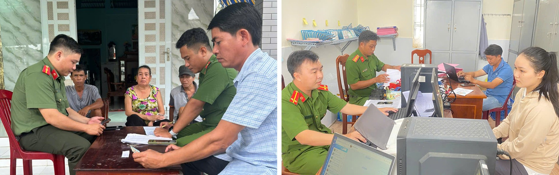 Công an xã Mỹ Hương hỗ trợ người dân thực hiện định danh điện tử và tiếp nhận giải quyết thủ tục hành chính tại trụ sở Công an xã. camh-ghep.jpg