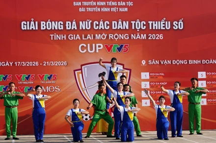 Khai mạc Giải bóng đá nữ các dân tộc thiểu số tỉnh Gia Lai mở rộng năm 2026 - Cúp VTV5. (Ảnh: Quốc Khánh)