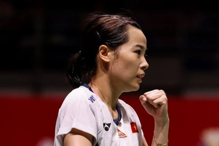 Nguyễn Thùy Linh thể hiện sức mạnh trong trận ra quân Canada Open 2025. (Ảnh: FBNV)