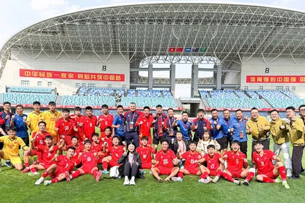 Đội tuyển U16 Việt Nam tại lượt trận cuối giải U16 quốc tế CFA Team China 2025. (Ảnh: VFF)