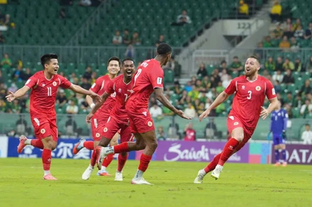 Các cầu thủ Công an Hà Nội ăn mừng bàn thắng mở tỷ số của trận đấu. (Ảnh: Công an Hà Nội FC)