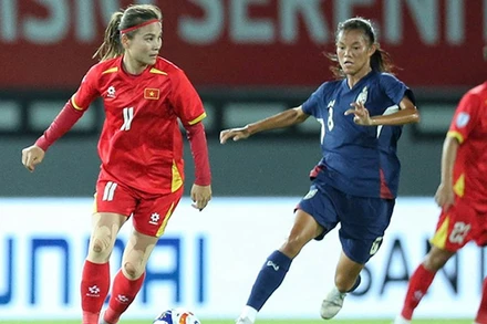 Đội tuyển nữ Việt Nam (áo đỏ) giành chiến thắng tối thiểu trước Thái Lan. (Ảnh: VFF)