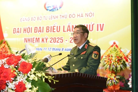 Thượng tướng Phạm Hoài Nam phát biểu tại Đại hội. (Ảnh: HOÀNG VIỆT)