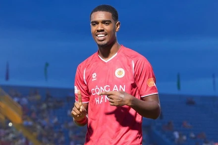 Tiền đạo Alan tỏa sáng để mang về 3 bàn thắng cho Công an Hà Nội. (Ảnh: Công an Hà Nội FC)