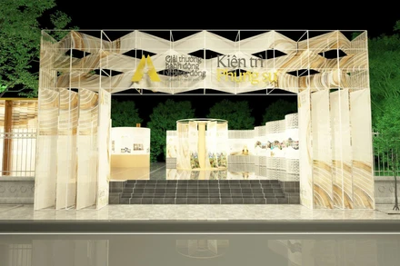 Phối cảnh cổng chào Triển lãm Hành động vì Cộng đồng 2025. 