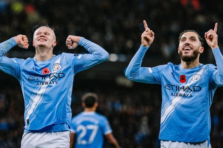 Erling Haaland tỏa sáng với cú đúp bàn thắng. (Ảnh: MCFC)