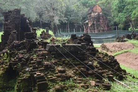 Khu vực nhóm tháp L tại Khu đền tháp Mỹ Sơn được khai quật lần 2. (Ảnh: ANH ĐÀO)