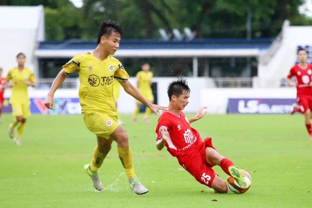 Hà Nội là một trong bốn đội giành vé vào vòng tứ kết Giải bóng đá vô địch U17 quốc gia 2025. (Ảnh: VFF)