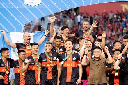 Ninh Bình FC vô địch giải hạng Nhất đầy thuyết phục. Ảnh | NBFC