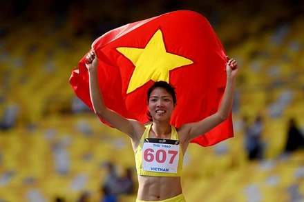 Bùi Thị Thu Thảo ăn mừng khi giành HCV ASIAD 2018. Ảnh | DŨNG PHƯƠNG
