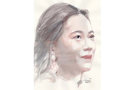 Ký họa chân dung nhà thơ Vi Thùy Linh của họa sĩ Đỗ Hoàng Tường.