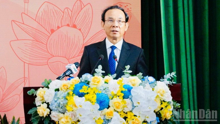 Đồng chí Nguyễn Văn Nên, Ủy viên Bộ Chính trị, Bí thư Thành ủy Thành phố Hồ Chí Minh phát biểu chỉ đạo Đại hội. ndo_br_a-nen-4514.jpg