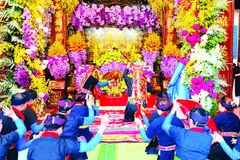 Lễ dâng trong lễ hội Cơm mới, một màn múa cầu mùa trước đền.