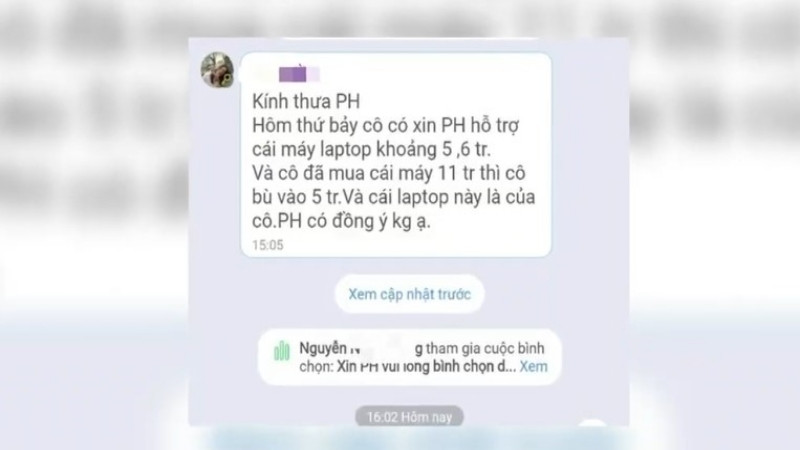 Tin nhắn của giáo viên chủ nhiệm lớp 4/3 