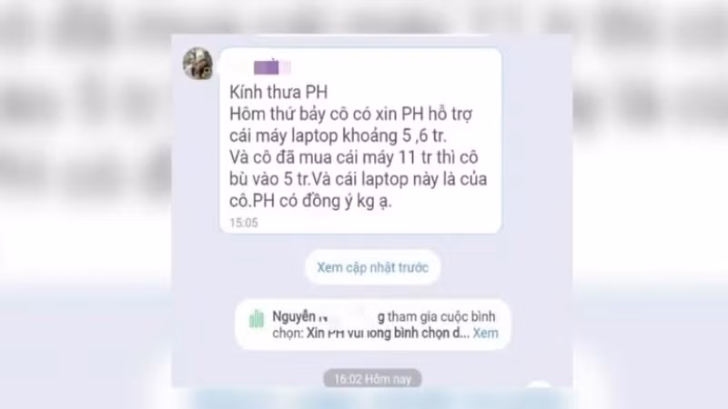 Tin nhắn của giáo viên chủ nhiệm lớp 4/3 