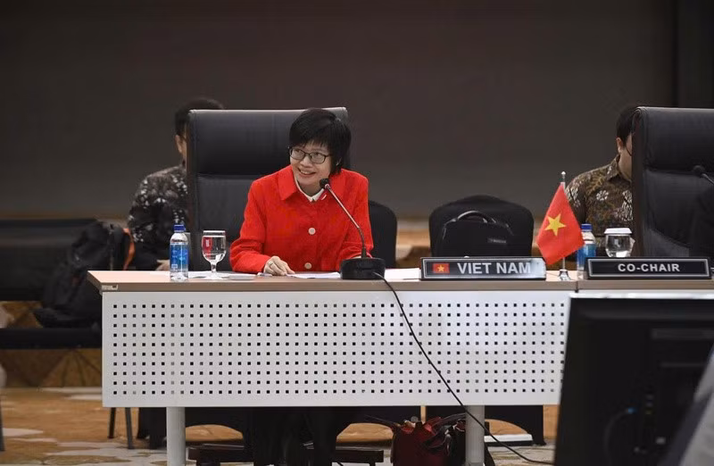 Đại sứ Tôn Thị Ngọc Hương trong một cuộc họp tại Ban Thư ký ASEAN. (Ảnh: Phái đoàn đại diện thường trực Việt Nam tại ASEAN)