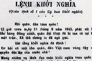 Quân lệnh số 1 của Ủy ban Khởi nghĩa toàn quốc, ngày 13/8/1945. (Ảnh tư liệu của Bảo tàng Lịch sử quốc gia)