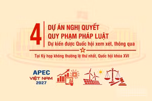 [Infographic] Bốn dự án nghị quyết quy phạm pháp luật dự kiến được xem xét, thông qua tại Kỳ họp không thường lệ thứ nhất, Quốc hội khóa XVI