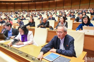 Đại biểu Quốc hội biểu quyết thông qua Luật sửa đổi, bổ sung một số điều của Luật Tổ chức Quốc hội, ngày 17/2/2025. (Ảnh: DUY LINH)