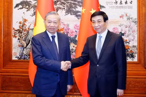 Tổng Bí thư, Chủ tịch nước Tô Lâm hội kiến Chủ tịch Chính hiệp toàn quốc Trung Quốc Vương Hộ Ninh. (Ảnh: Thống Nhất/TTXVN)