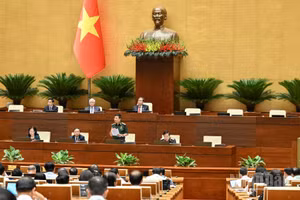 Sáng 8/8, các đại biểu thảo luận ở hội trường về dự án Luật sửa đổi, bổ sung một số điều của 9 luật về quân sự, quốc phòng. (Ảnh: DUY LINH)