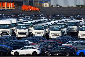 Ô-tô chờ xuất khẩu tại cảng ở Yokohama, Nhật Bản. (Ảnh: THX/TTXVN)