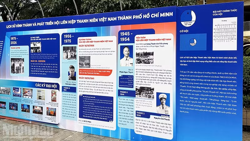 Bảng giới thiệu lịch sử hình thành và phát triển Hội Liên hiệp Thanh niên Việt Nam Thành phố Hồ Chí Minh (Ảnh: HOÀNG LIÊM)