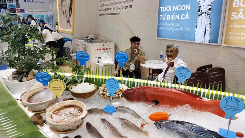 Một gian hàng trưng bày hải sản tại VIETFISH 2026. (Ảnh: Cộng tác viên)