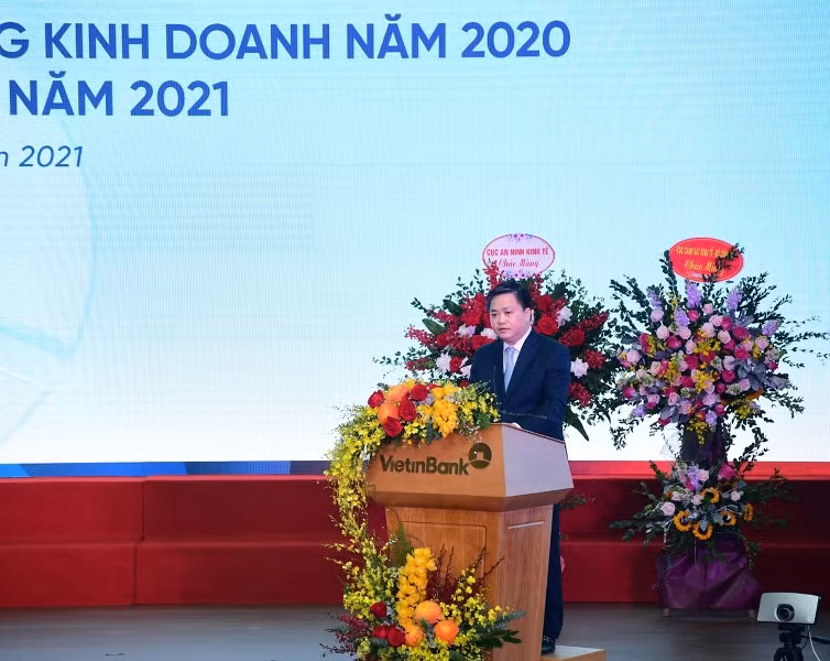 Chủ tịch HĐQT VietinBank Lê Đức Thọ phát biểu tại Hội nghị.