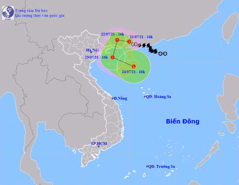 Vị trí và hướng di chuyển của áp thấp nhiệt đới suy yếu từ bão số 3. (Nguồn: nchmf.gov.vn)