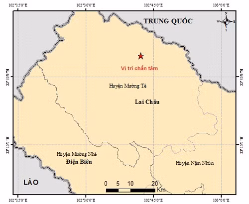 Bản đồ chấn tâm động đất. Nguồn: Viện Vật lý địa cầu.