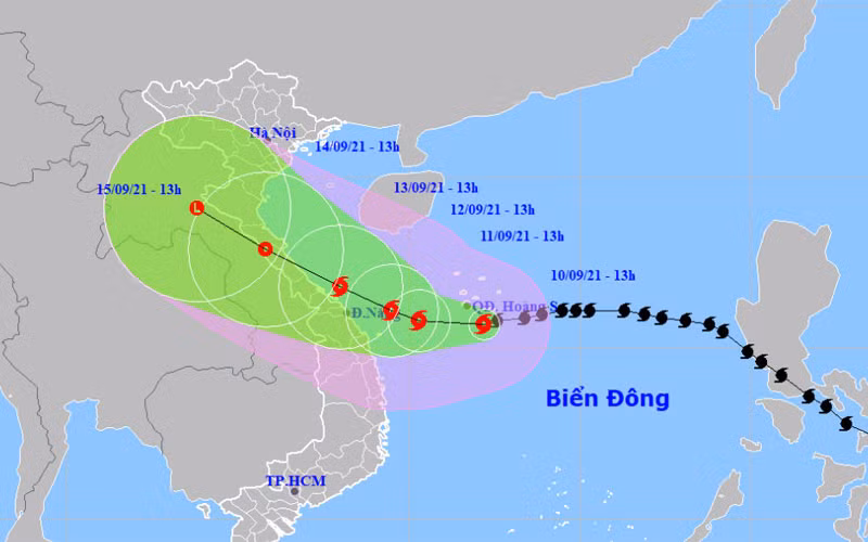 Vị trí và hướng di chuyển của bão số 5. (Nguồn: nchmf.gov.vn)