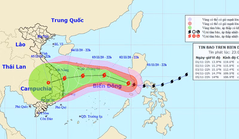 Vị trí và hướng di chuyển của bão số 10. (Nguồn: nchmf.gov.vn)
