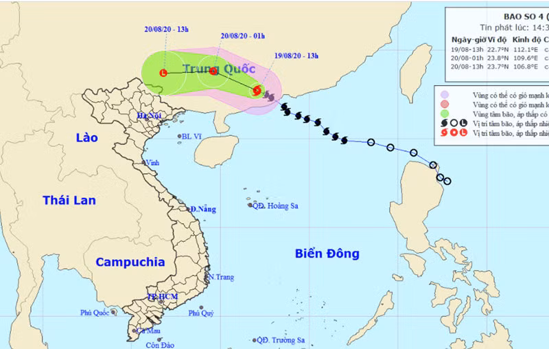 Vị trí và hướng di chuyển của bão số 4. (Nguồn: nchmf.gov.vn)