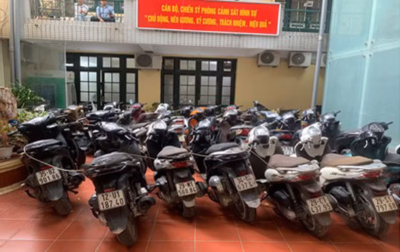 Hàng chục “xe SH” thu giữ từ băng nhóm trộm cắp.