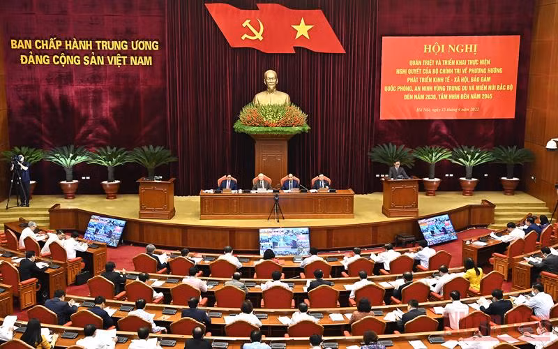 Quang cảnh hội nghị toàn quốc quán triệt và triển khai thực hiện Nghị quyết số 11-NQ/TW ngày 10/2/2022. (Ảnh: ĐĂNG KHOA)