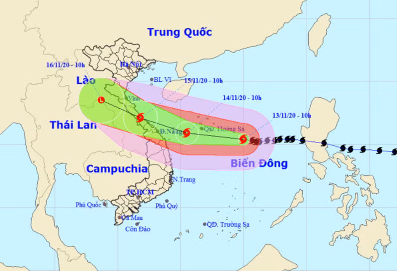 Vị trí và hướng di chuyển của bão số 13. (Nguồn: nchmf.gov.vn)