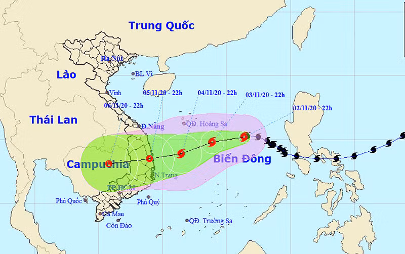 Vị trí và hướng di chuyển của bão số 10. (Nguồn: nchmf.gov.vn)