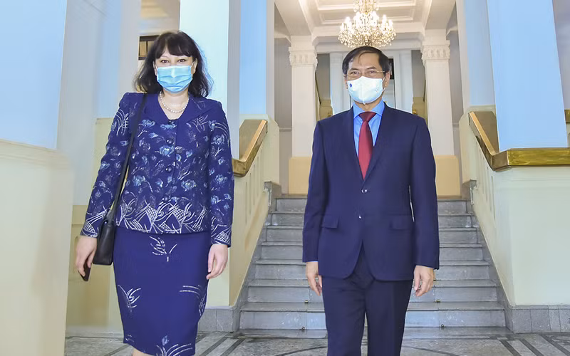 Bộ trưởng Ngoại giao Bùi Thanh Sơn đã tiếp Đại sứ Rumani Cristina Romila. (Ảnh: Bộ Ngoại giao)